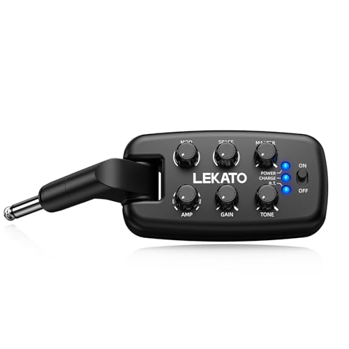 LEKATO PA-2 Guitar Headphone Amp for Electric Guitar Headphone Amplifier for Portable Practice, 9 Amp Models, 3 Mod Effects, 3 Space Effects, with Bluetooth Receiver, USB OTG Recording