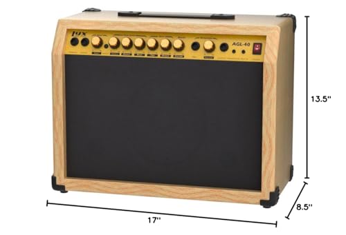 LyxPro 40 Watt Electric Guitar Amplifier | Solid State Studio Amp with 8” 4-Ohm Speaker, Custom EQ Controls, Drive, Delay, ¼” Passive/Active/Microphone Inputs, Aux in & Headphone Jack - Natural - color: Natural, size: 40 Watt