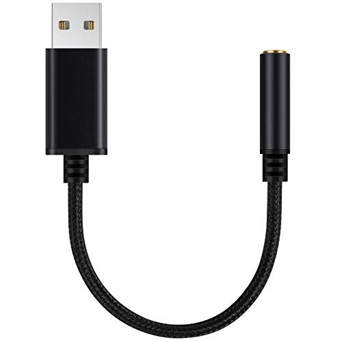 USB to 3.5 mm Jack Audio Headset Adapter Cable 0.6 Feet,External Stereo Sound Card Supported USB to TRRS 4-Pole aux Port Headphones, Plug connectors Compatible with Laptop,PC, Mac, PS4 etc (Black) - color: Black