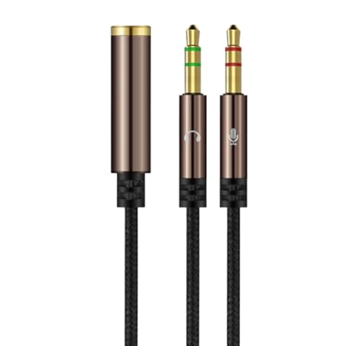 3.5mm Jack Microphone Audio Headset Splitter Nylon Braided 2 Male Audio Mic to 4 Pole Combo Female AUX Adapter Compatible with Computer