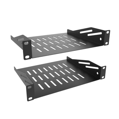 1U Cantilever Rack Mount Shelf for 10" Server Rack, 2 PCS | Metal 8" Deep Mini Vented Tray for 10 inches Width Network Equipment Cabinet or Rack, Black ( 1U10IN-RackS-8IN)
