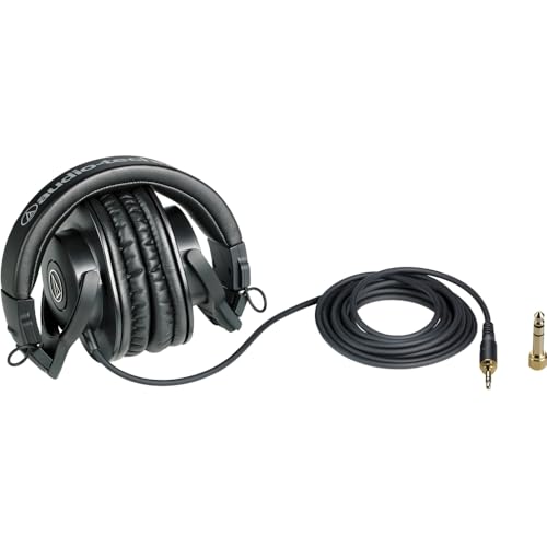 Audio-Technica ATH-M30x Professional Monitor Headphones (Black) Bundle with USB-C Headphone Adapter w/Built-in DAC + Cleaning Cloth (3 Items)