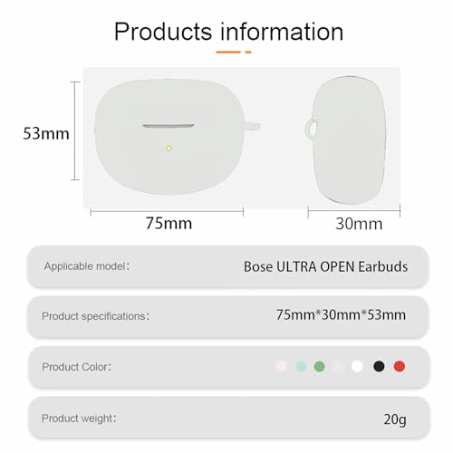 Silicone case for The New Bose Ultra Open Earbuds 2024, Shockproof case for Bose Ultra Open Earbuds 2024 with Carabiner and Wrist Strap. (White) - color: White