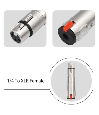 2Pack Lockable 1/4 TRS Female to 3Pin XLR Female Audio Adapter, Balance 6.35mm to XLR Adapter Suitable for Microphones, Mixing Consoles, and Power amplifiers - color: silver