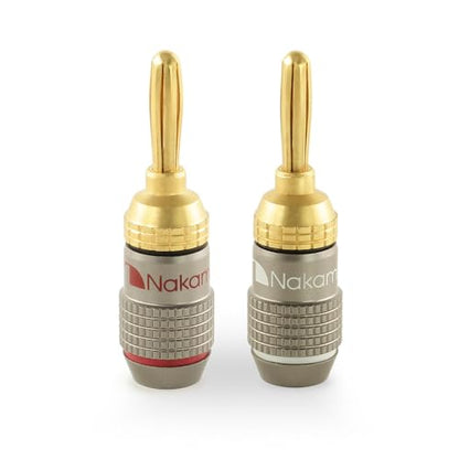 Nakamichi FanLock Excel Series 24k Gold Plated Banana Plugs, 10-18 AWG | Gauge Size 4mm for Speakers Amplifier Hi-Fi Stereo Radio AV Receiver Audio Wire Cable Quick Connector, 2 Pcs (1-Pair) - size: 2 Pcs (1-Pair)