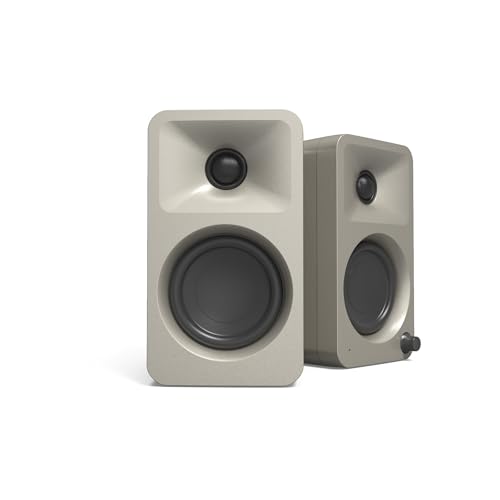 Kanto ORAME 100W Powered Reference Desktop Computer Speakers with Bluetooth 5.0 and USB-C Input | Bi-Amplified | 100 Hz Automatic Crossover | Reference Quality Sound | Pair | Moon - color: Moon, size: 3" Woofer - 100 Watts
