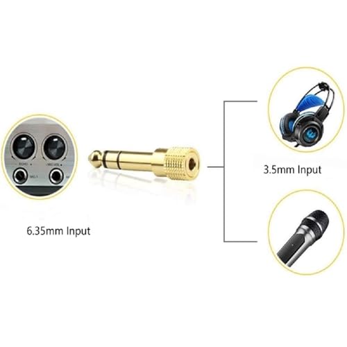 Stereo Headphone Adapter, Gold Plated 6.35mm (1/4) Male to 3.5mm (1/8) Female Audio Jack Plug for Guitar, AMP, Mixer, Speakers - 2 Pack