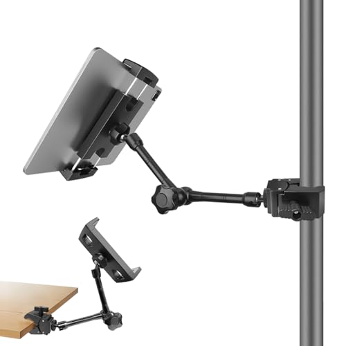 JCWINY Tablet Holder for Mic Stand, Adjustable iPad Mic Stand Mount, Tablet Holder with Clamp Mount for Pole Desk Kitchen Cabinet, Compatible with 4.7 to 12.9" iPad, iPhone, Android Smartphones - size: 11 Inch Arm