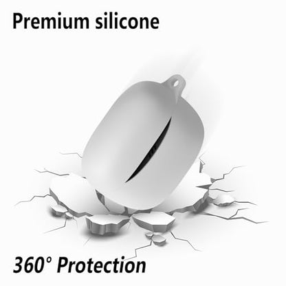 Geiomoo Silicone Case for JBL Tune Buds 2, Soft Flexible Scratch Resistant Protective Cover with Carabiner (White) - color: White