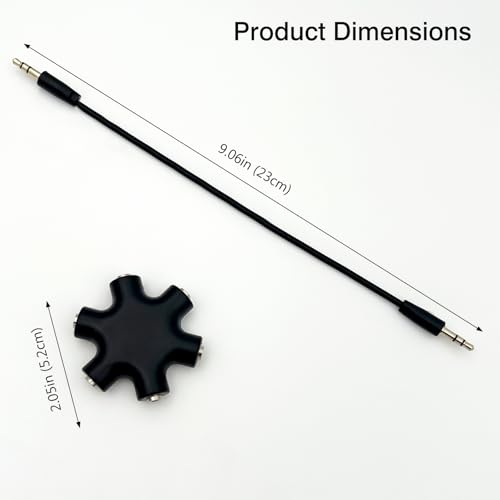 6-Way Headphone Audio Splitter – 3.5mm Male to 5-Port Female Stereo Adapter Cable for iPhone, Headsets, and Earphones