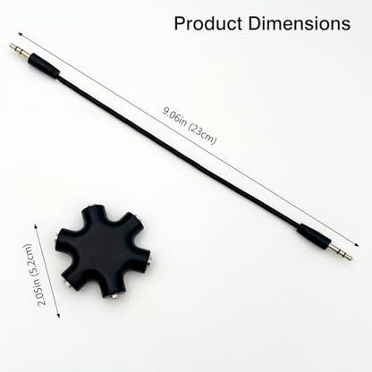 6-Way Headphone Audio Splitter – 3.5mm Male to 5-Port Female Stereo Adapter Cable for iPhone, Headsets, and Earphones