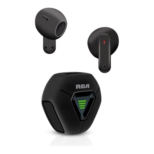 RCA Wave-78 True Wireless Earbuds, Bluetooth 5.2 Headphones with Microphone, Charging Case, 20H Playtime, Hi-Res Audio, Sweat Resistant, Compact in-Ear Design, Noise Cancelling, Black - color: Black