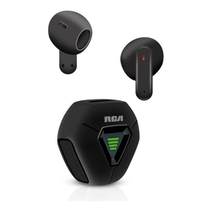 RCA Wave-78 True Wireless Earbuds, Bluetooth 5.2 Headphones with Microphone, Charging Case, 20H Playtime, Hi-Res Audio, Sweat Resistant, Compact in-Ear Design, Noise Cancelling, Black - color: Black