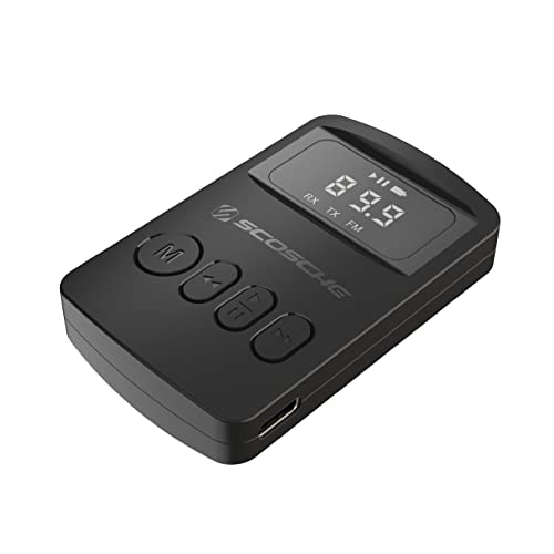 Scosche BTTRFM-SP1 Portable Bluetooth Transmitter/Receiver, FM Transmitter and Wireless Audio Receiver for TV, Headphones, Home/Car Stereo, Airplane Entertainment and more, up to 7 Hour Battery Life - color: Black