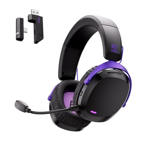 Akko GH300 Wireless Gaming Headphone, Quad-Mode Connectivity Black Headset with 50mm Drivers, Virtual 7.1 Surround Sound, Noise Cancelling Mic, RGB Lights Compatible with Laptop, Desktops - color: Black
