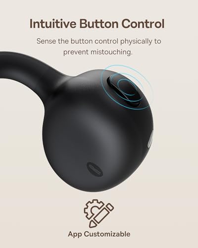 Baseus Bowie MC1 Open Ear Clip-On Earbuds, Adaptive Comfort with Anti-Drop Design, Impactful Sound with Adaptive Bass Boost, Adaptive Noise Cancelling Calls, IP57 Waterproof, 40H Playtime, Lightweight - color: Black