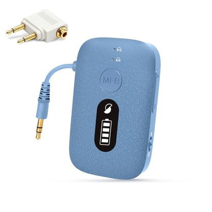 SIMOLIO Airplane Bluetooth Transmitter, 20 Hr Battery, Supports 2 Earbuds/Wireless Headphones, 3.5mm AUX Wireless Audio Transmitter for TV, Gym Equipment, Controller, MP3 Player - color: Blue