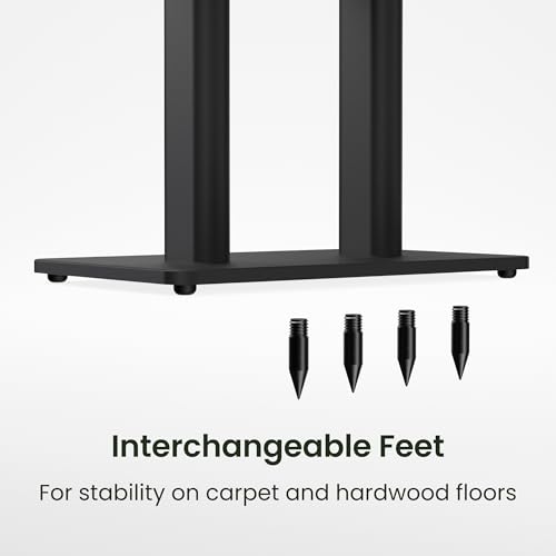 Kanto SCH Universal Height Adjustable Center Channel Stand for Speakers up to Fifty lb - 15” to 24” Vertical Adjustment, Resonance Damping Design, Internal Cable Management - Black