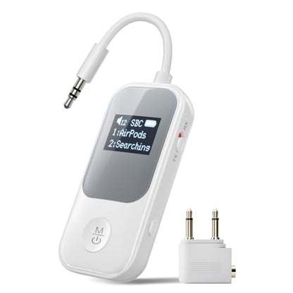 Nulaxy Airplane Bluetooth Adapter 2-in-1 Transmitter Receiver with Screen - color: Ivory White