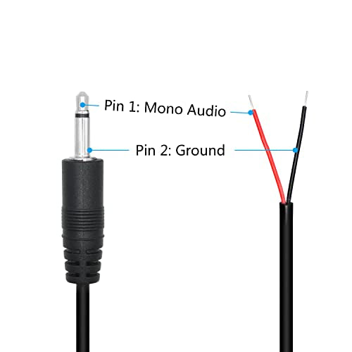 3.5mm Male Plug to 2Pin Bare Wire Open End Cable 1.6FT, TS 2 Pole 1/8'' | 4Pcs 3.5mm Plug Mono Audio Wire, Auxiliary Audio Connector Jack, for 3.5mm Earphone Microphone DIY Cable Repair - color: 3.5mm Male Plug TS 2 Pole - 0.5M/1.6FT