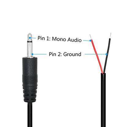 3.5mm Male Plug to 2Pin Bare Wire Open End Cable 1.6FT, TS 2 Pole 1/8'' | 4Pcs 3.5mm Plug Mono Audio Wire, Auxiliary Audio Connector Jack, for 3.5mm Earphone Microphone DIY Cable Repair - color: 3.5mm Male Plug TS 2 Pole - 0.5M/1.6FT