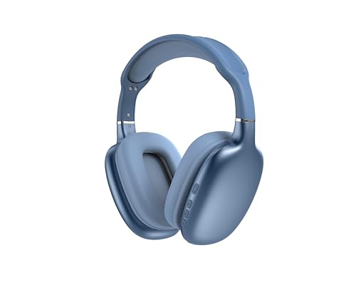 TJ Active Noise Cancelling Bluetooth Over Ear Headphones | Supersoft Leather Wireless Headset Wired Built-in MIC 24H Playtime High Res Audio Travel/Work/School/Students/Running/Gym (Blue) - color: Blue
