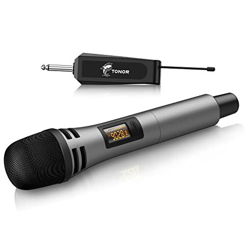 TONOR Wireless Microphone, UHF Karaoke Microphone System, Microfonos Inalambricos with Rechargeable Receiver, Cordless Dynamic Mic Set for Singing, Wedding, Party, 200ft TW310, 1 Mic Grey - style: Single Mic Grey
