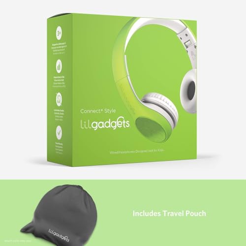 LilGadgets Connect+ Style On-Ear Kids Headphones with Microphone - SharePort Technology, SoftTouch Padding, Detachable Cable, Volume Limiting, Durable & Adjustable - Green - color: Green