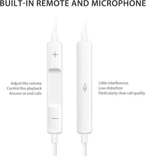 Sundix Wired Headphones Earbuds Built-in Microphone & Volume Control-1Pack | Noise Canceling Isolating, Headphones for iPhone 14/13/12/11/SE/X/XR/XS/8/7