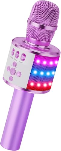 BONAOK Karaoke Microphone for Kids & Adults - Bluetooth Microphones Singing Mic with Disco Lights, Echo Effect, Built-in Speaker Portable Karaoke Player for Party Travel Gifts Q78(Light Purple) - color: Light Purple