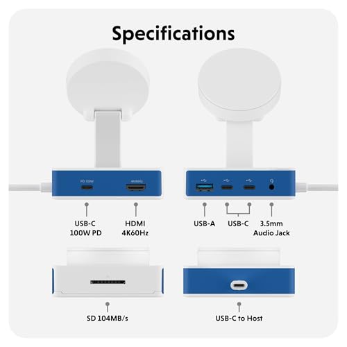 HyperDrive Flex MagCharge USB-C Hub — Qi Wireless Charger w/ 7 Ports — HDMI 4K60Hz, USB-C 100W PD, 2X 5Gbps, USB-A, SD, Audio Jack — Magnetic Phone Charger for iPhone, Hub for Mac, PC (Blue)