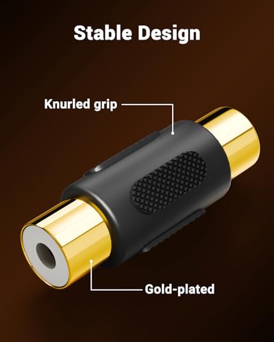 VCE RCA Female to Female Coupler, Gold Plated RCA Adapter, 6-Pack | Compatible with Phono, Speaker, Audio Cable, Amplifier