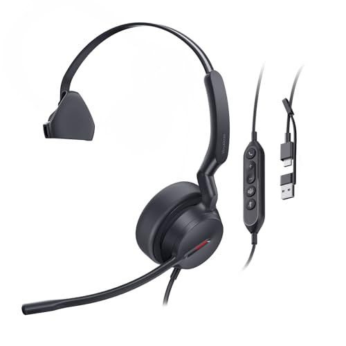 Yealink UH44 USB Headset, Teams Certified, 2 Mics, USB-C/A,in-Line Controls | AI noise-canceling mics,usb headset with microphone for work,wired headset for pc laptop,work from home,busy light
