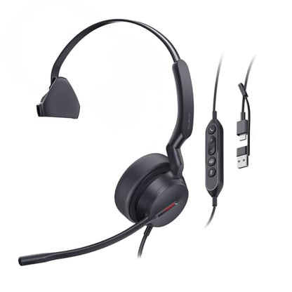 Yealink UH44 USB Headset, Teams Certified, 2 Mics, USB-C/A,in-Line Controls | AI noise-canceling mics,usb headset with microphone for work,wired headset for pc laptop,work from home,busy light