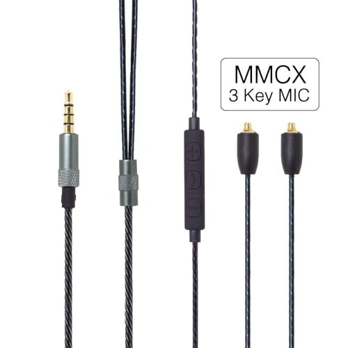 SE215 Cable, OFC Replacement MMCX Stereo Audio Aux Cable with Microphone Mic Extension Cord for Shure SE215 SE315 SE846 SE535 SE425 KSE1500 Headphones Earphones - with Mic