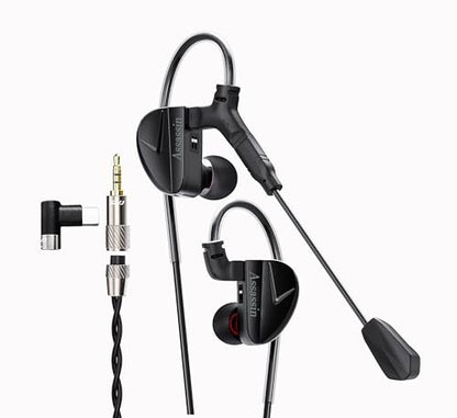 CVJ-Assassin IEM Wired Gaming Earbud,in Ear Monitor Headphone with Boom Mic - color: CVJ-Assassin-Black