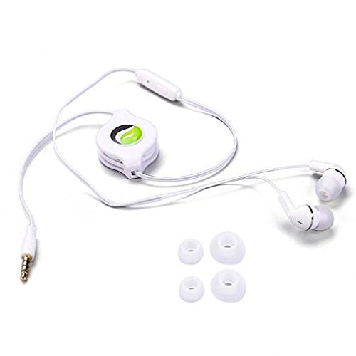 Premium Sound Retractable Headset Hands-Free Earphones Mic Dual Earbuds Headphones in-Ear Wired [3.5mm] White for MetroPCS Samsung Galaxy Grand Prime - MetroPCS Samsung Galaxy J7