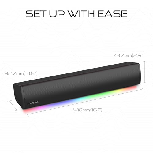Creative Sound Blaster GS3 Compact RGB Gaming Soundbar, Superwide, White | RGB Gaming Soundbar, Bluetooth, USB-C, Under Monitor, PC, Console, Compact Design, White - color: White