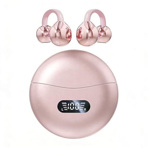 Piluyaa Clip-on Earbuds,Open Ear Earbuds Wireless Bluetooth 5.4, Lightweight Open Ear Headphones with C-Shaped Bridge,Slim Hook,60H Battery,Waterproof,for Glasses Wearers and Workouts (Rose Gold) - color: Rose Gold