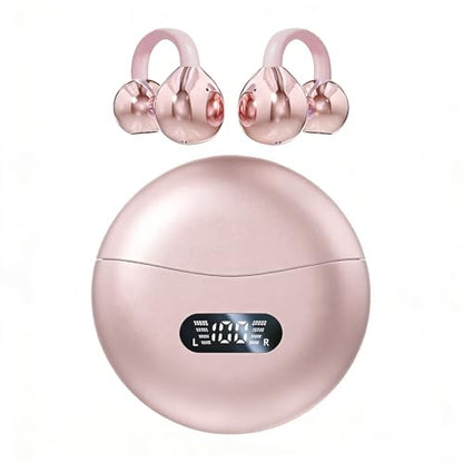 Piluyaa Clip-on Earbuds,Open Ear Earbuds Wireless Bluetooth 5.4, Lightweight Open Ear Headphones with C-Shaped Bridge,Slim Hook,60H Battery,Waterproof,for Glasses Wearers and Workouts (Rose Gold) - color: Rose Gold