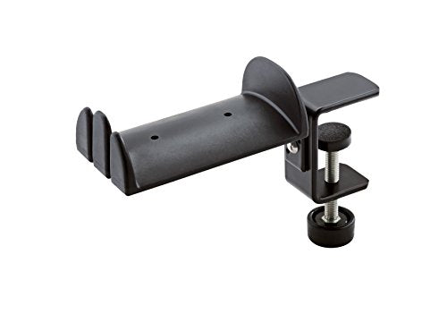 K&M Konig & Meyer 16090.000.55 Headphone Clamp-On Table Holder, Protective Rubber Padded Arm, Table/Shelf Mount, Steel Design, Headset Accessory w/Earbud, Headphone Jack Cable Rack, German Made