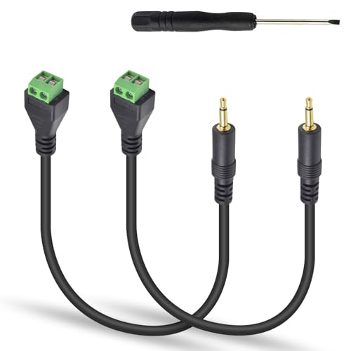 Poyiccot 3.5mm Screw Terminal Connector, 2Pack 3.5mm (1/8") TS Mono Male to 2 Pin Screw Terminal Female Headphone Balun Solderless Converter Adapter Cable (30cm) - size: 3.5mm ts mono cable 30cm