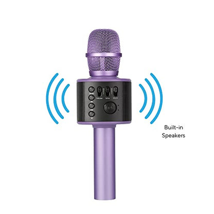 Wireless Bluetooth Karaoke Microphone with Built-in Speakers + HD Recording, Portable Handheld Mic | Lilac - style: Lilac