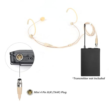 Headworn/Headset Microphone Wired, Dual Over-Ear Headset Mic, Condenser Headset Mic Compatible with Shure Microphone Wireless Systems, Ideal for Lectures, Actors, Theater - Beige - size: Mini 4 Pin XLR (TA4F) Plug