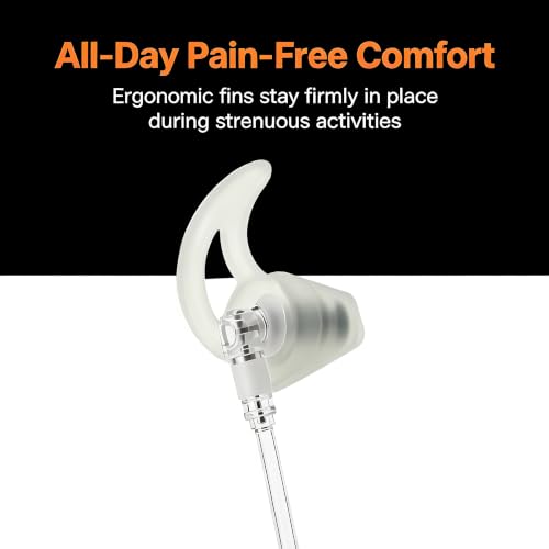 2 Pack Clear Acoustic Tube Replacement with Ear Fins Earmold | Two-Way Radio Police Earpiece Accessories, Soft Silicone Fins Anti-Slip Ear Mold Stable Fit - color: Clear