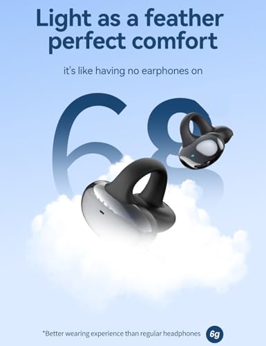 Open Ear Clip Headphones, Bluetooth 5.3 Wireless Earbuds 12H Playtime, DT5.0 Leakproof Stereo Bass, CVC 8.0 Noise Cancelling Mic, IPX5 Waterproof, Secure Comfort Fit for Running, Work, Driving