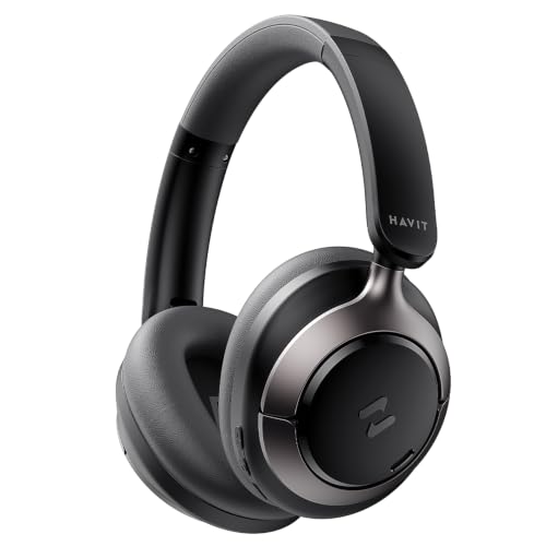 havit Hybrid ANC Wireless Headphones, Over Ear Bluetooth Headphones with Hi-Res Audio, Spatial Sound, 80H Battery, 5-Mic ENC Calls, Metal-Accent Foldable Design