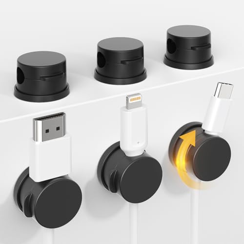 Swiveling Cord Holder, Magnetic Cable Clips Cable Organizer 6 Pack Black - color: Black