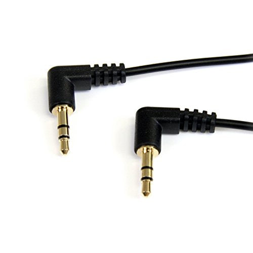 StarTech 6ft Slim 3.5mm Audio Cable, Right Angle, Male to Male (MU6MMS2RA) | Aux Cable - size: 6 ft, style: 2 x Angled Connector