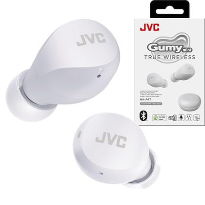 JVC Compact and Lightweight Gumy Mini True Wireless Earbuds Headphones, Long Battery Life (up to 23 Hours), Sound with Neodymium Magnet Driver, Water Resistance (IPX4) - HAA6TW (White) - color: White, size: Compact